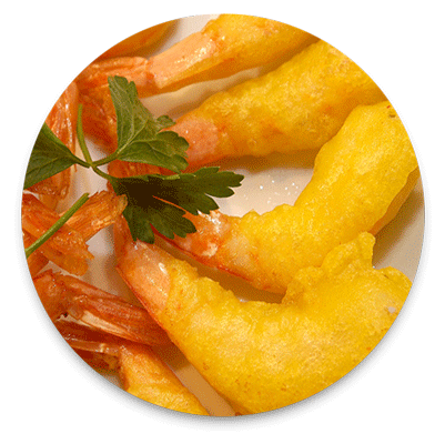 Colas de gambón en tempura